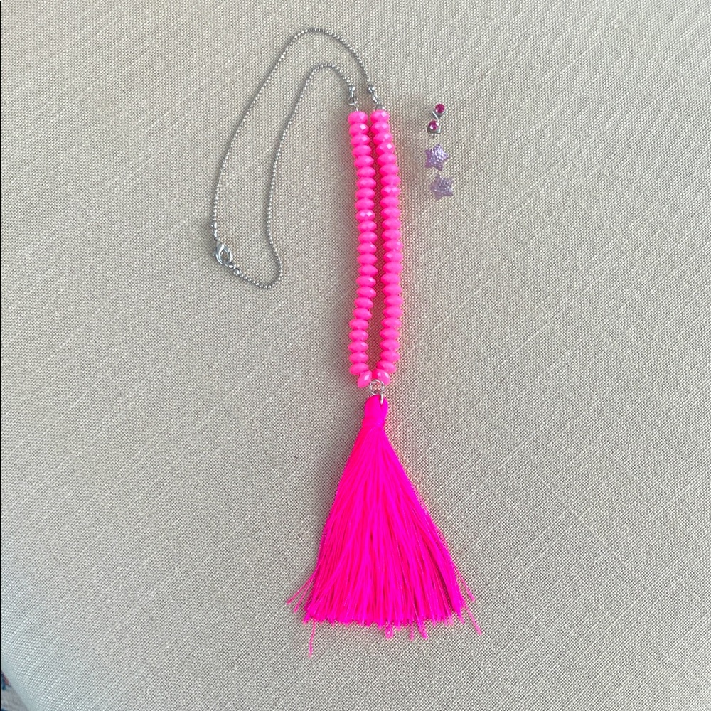 Claire’s Pink Beaded Tassel Necklace and Earrings Set